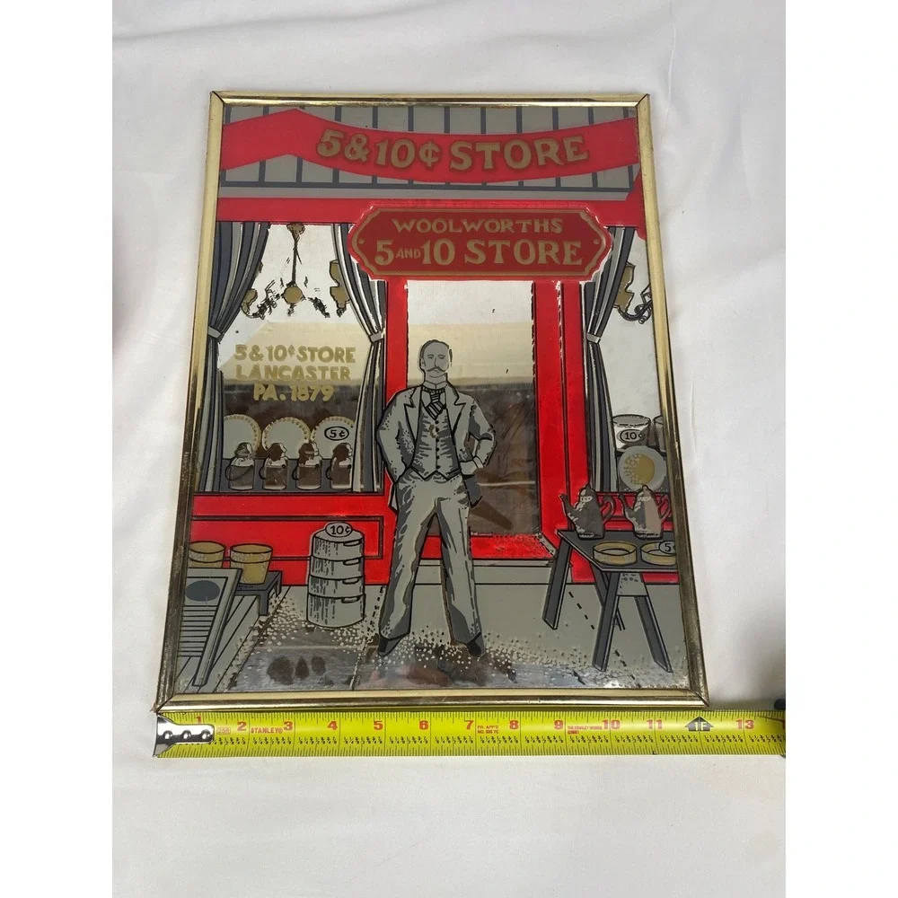 VTG Marsel Mirror Woolworths 5 and 10 Store Red Gold 12x16 Framed Bar Sign
